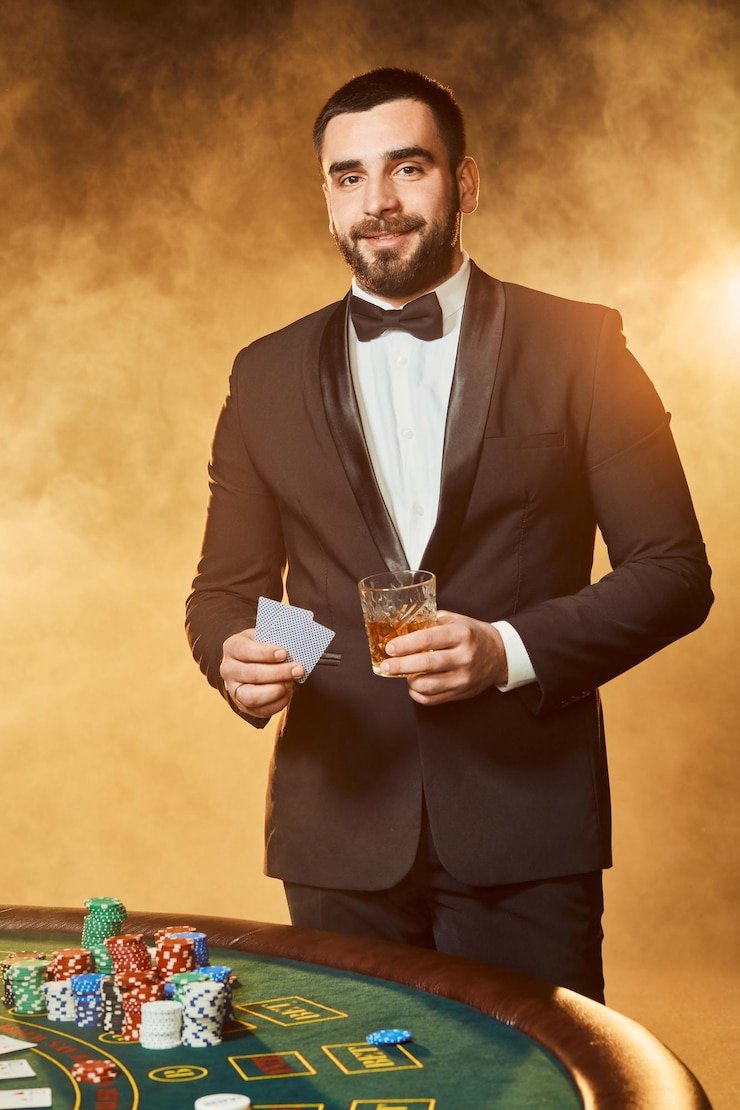Dealer kasino profesional menyajikan permainan di Live Casino suryajitu